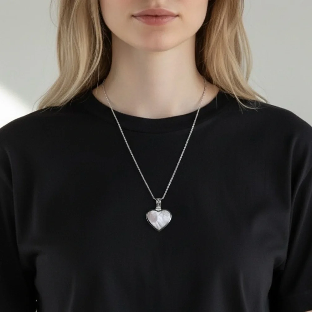 Vintage 925 Sterling Silver Pearl Heart Pendant